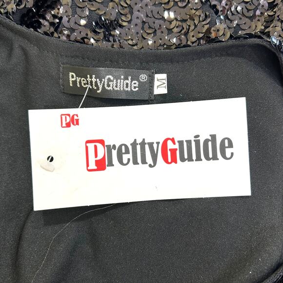 Pretty Guide Black V-Neck Sequin Knee Length Short Sleeve Glam Vixen Dress - Picture 6 of 7
